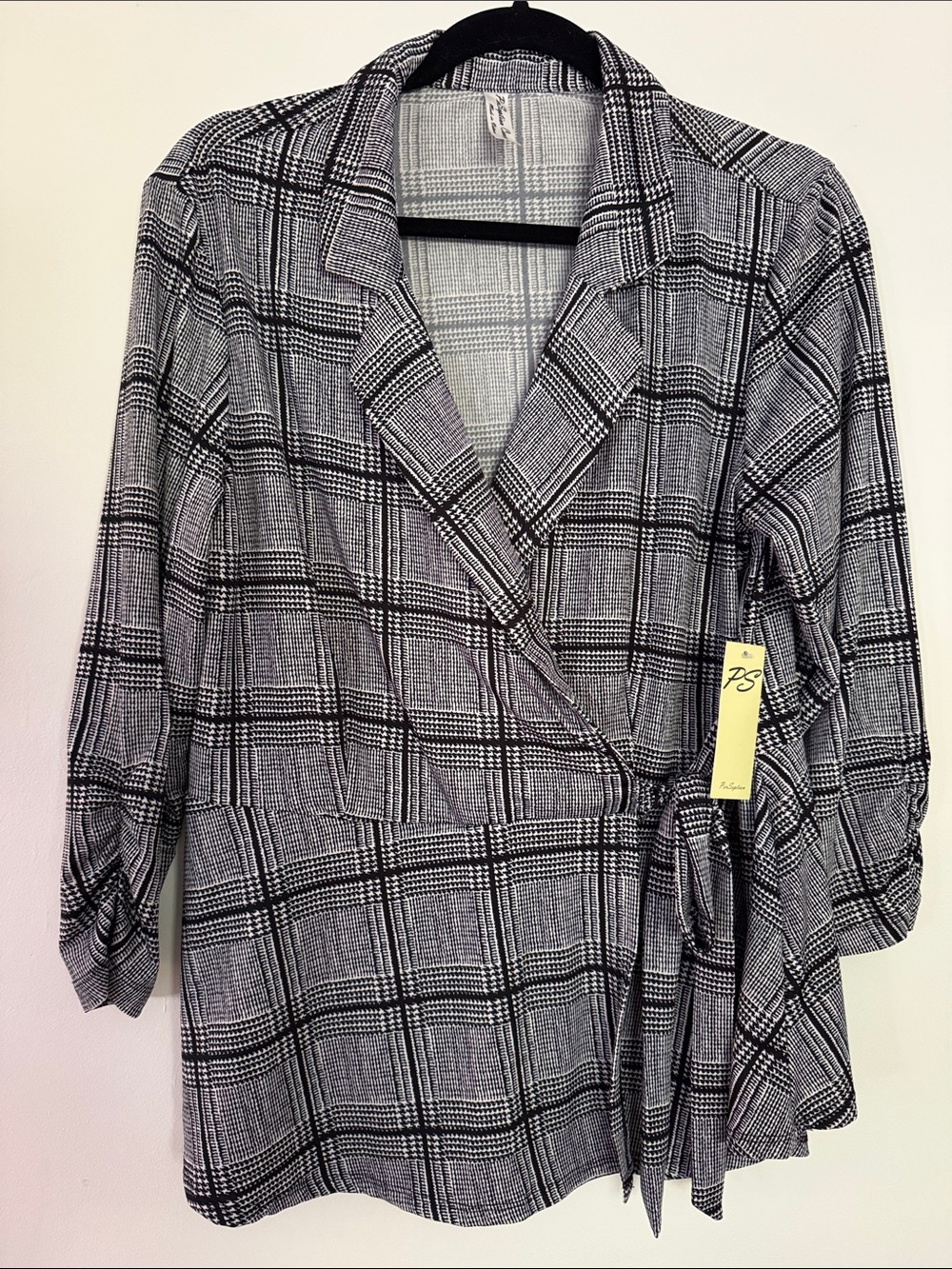 PerSeption Concept Black & White Plaid Wrap Tunic